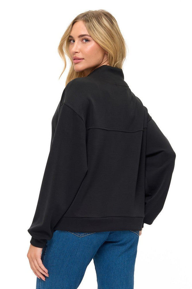Large Collar Scuba Cardigan in Black