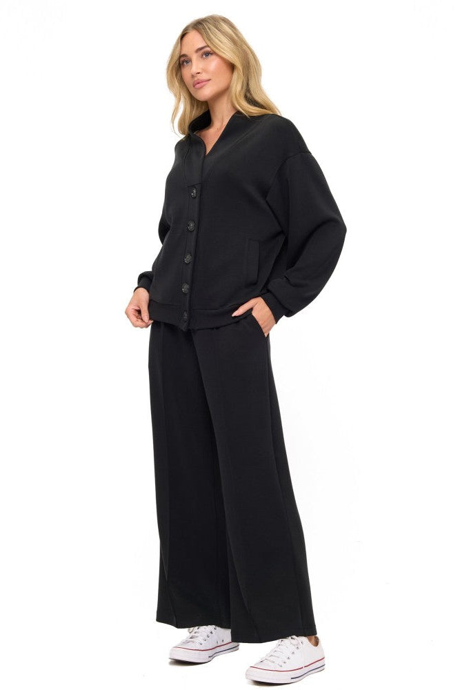 Large Collar Scuba Cardigan in Black