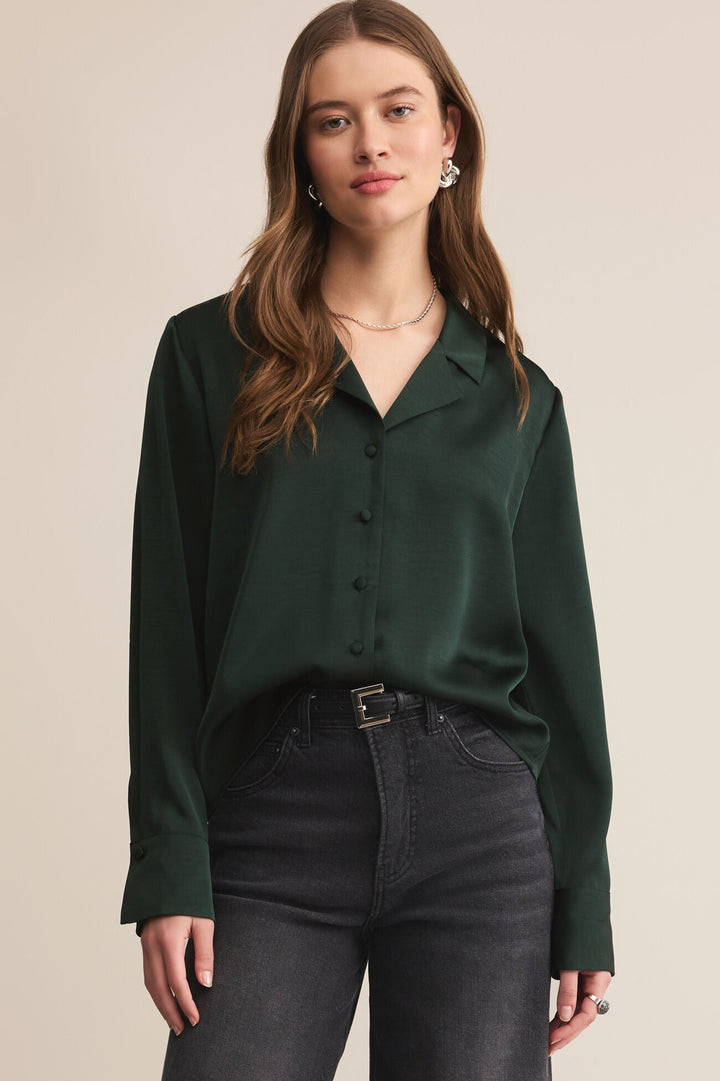 Ana Satin Top in Garland Green