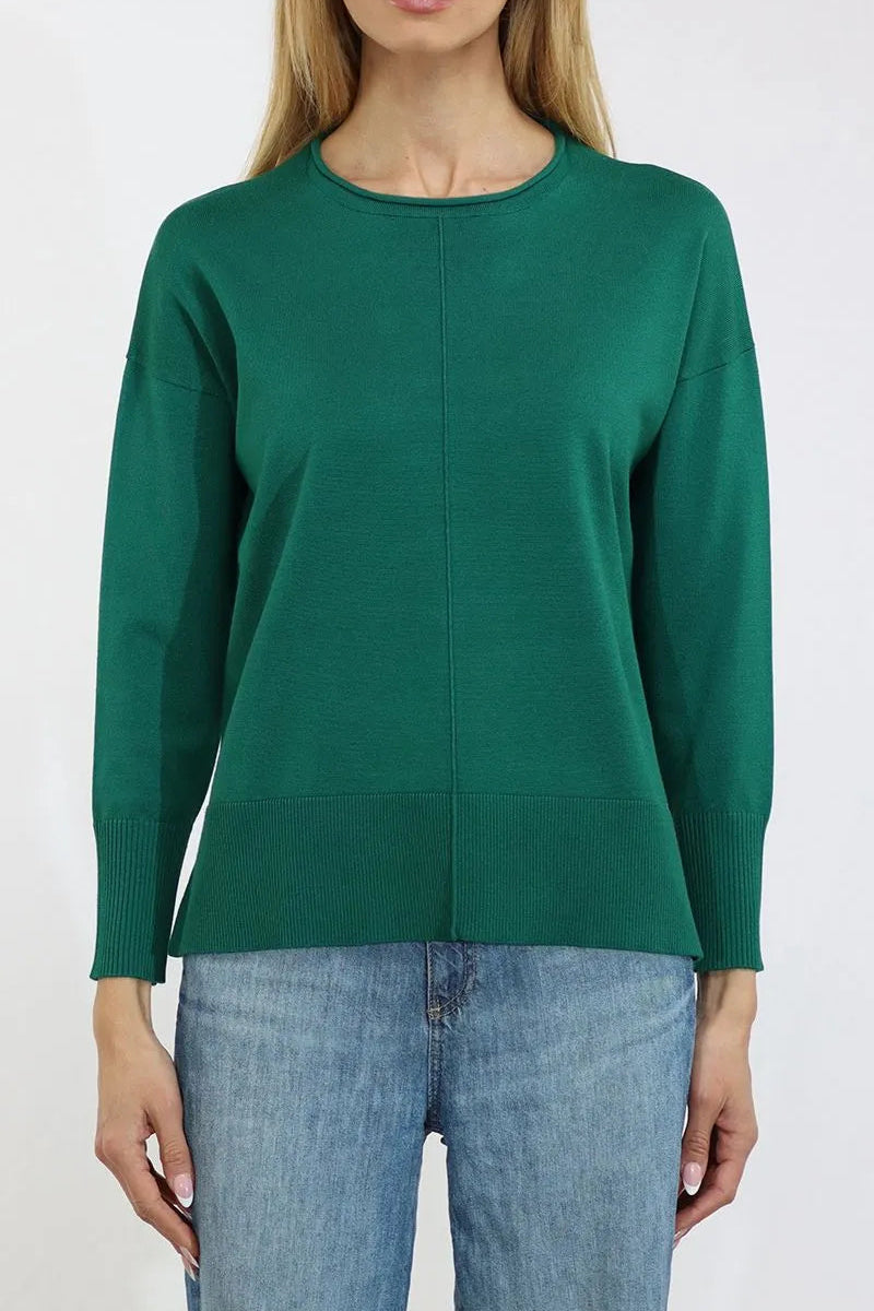 Front Seam Roll Neck Crew in Lagoon Pine