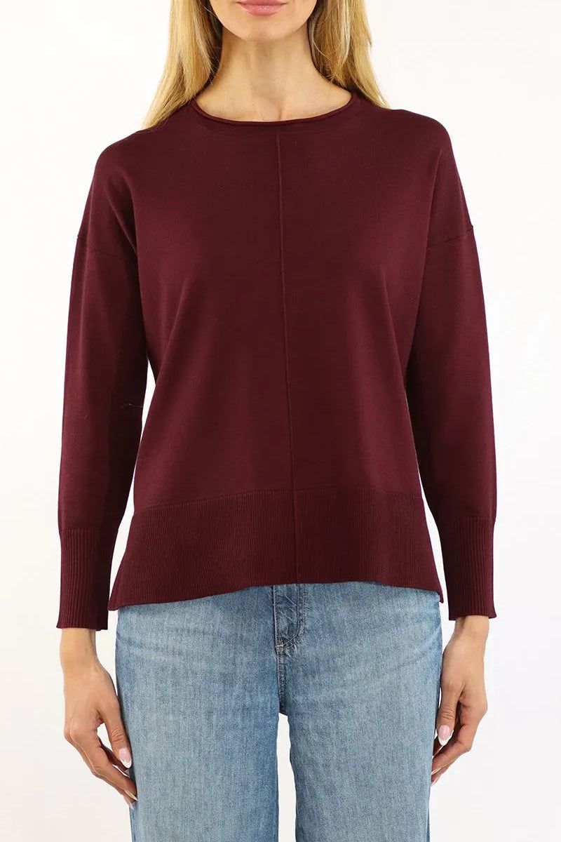 Front Seam Roll Neck Crew in Mauve Wine
