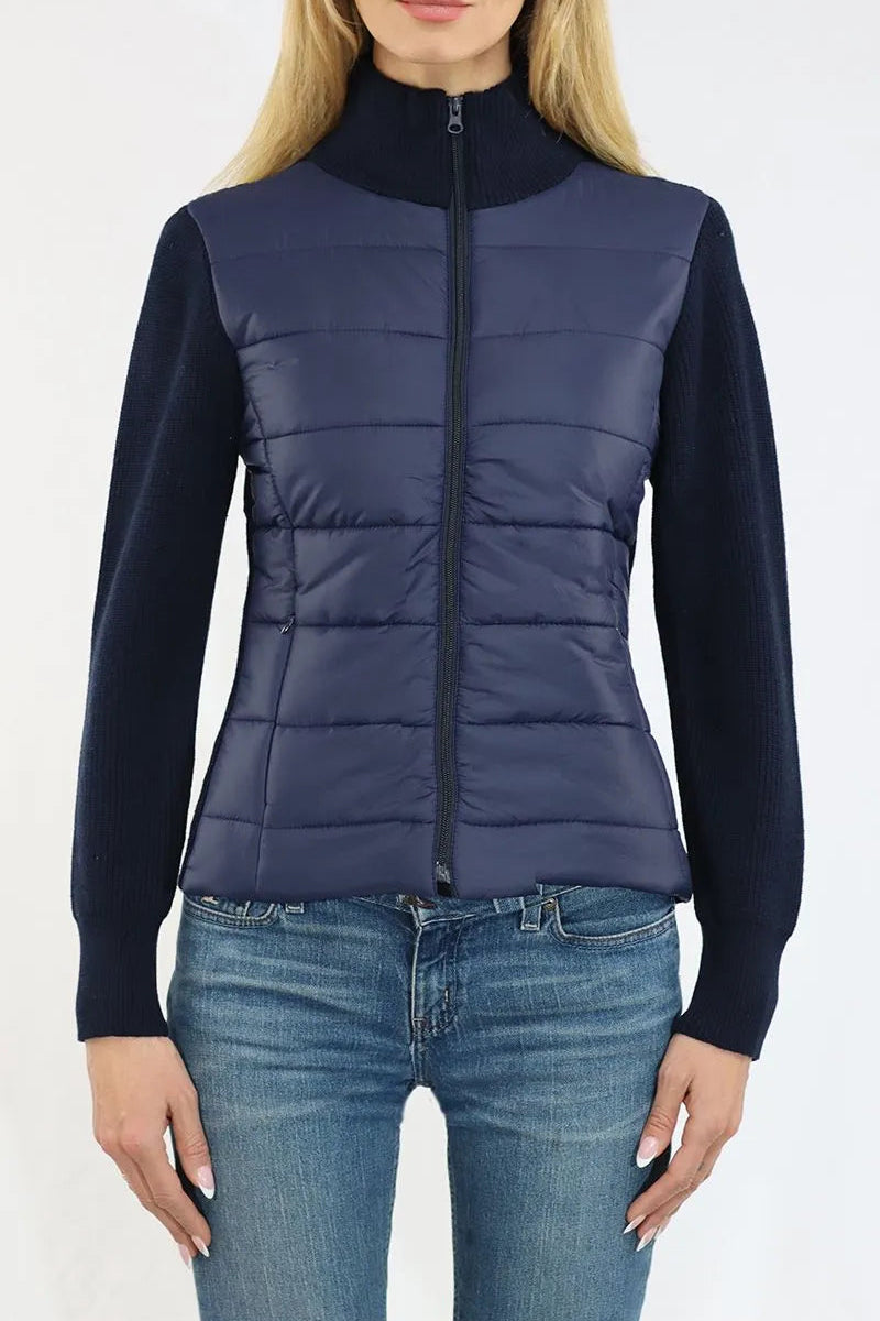 Sweater Knit and Puffer Long Sleeve Jacket