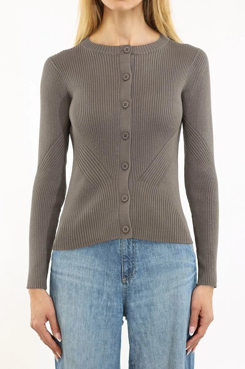 Crew Neck Cardigan in Sea Island