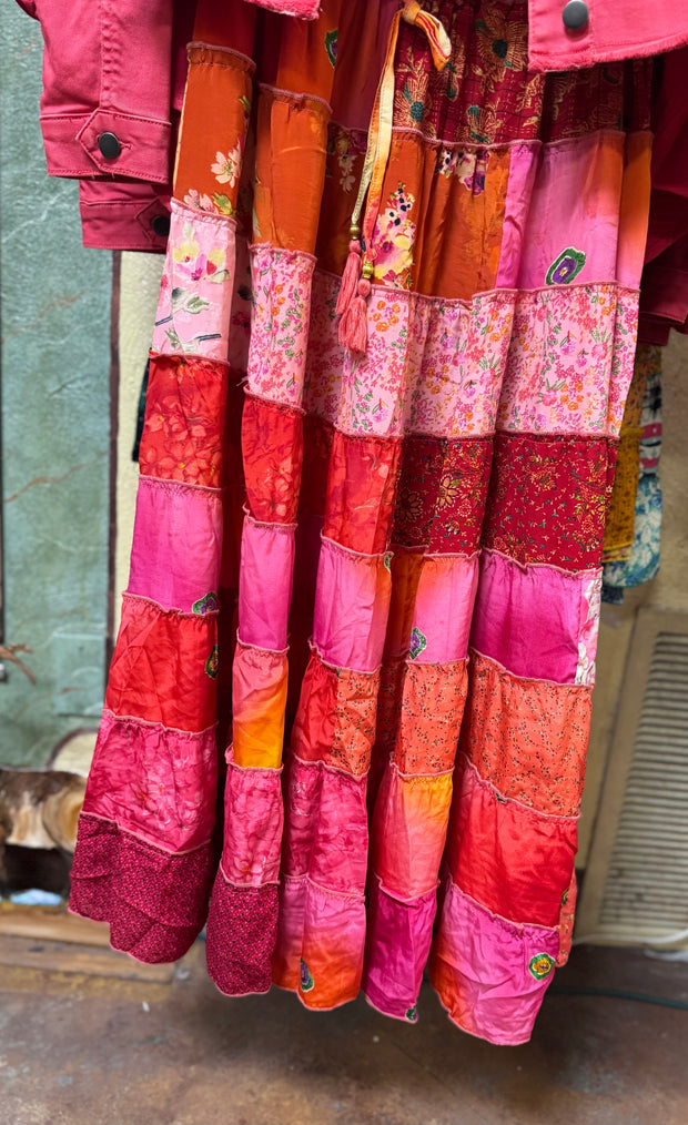 Tiered patchwork maxi skirt