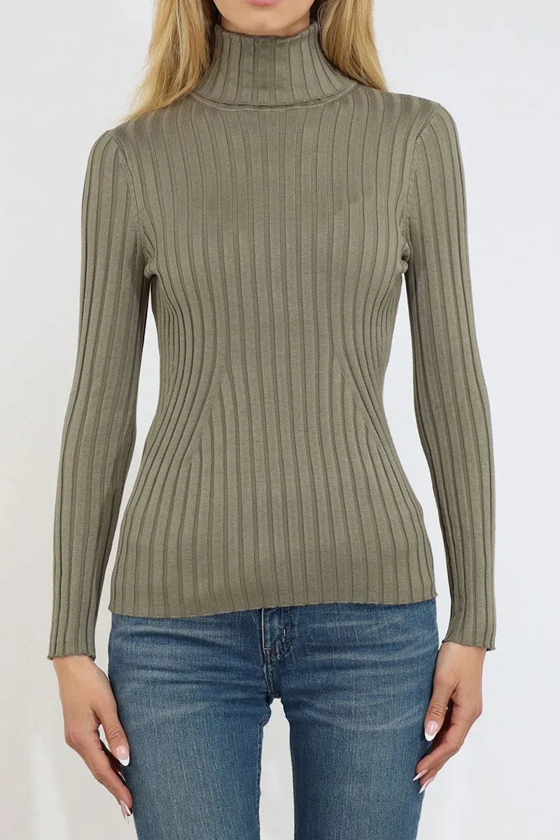 Ribbed Turtleneck Sweater in Sundried Olive