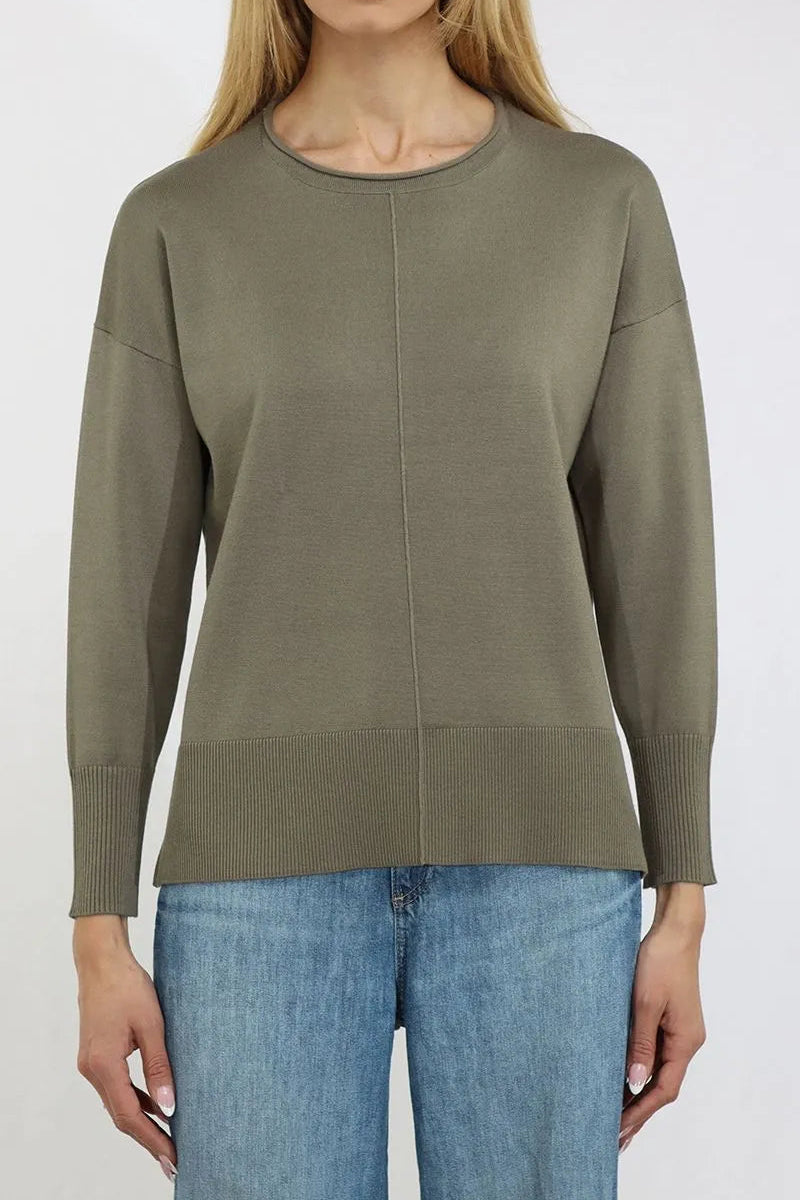 Front Seam Roll Neck Crew in Sundried Olive