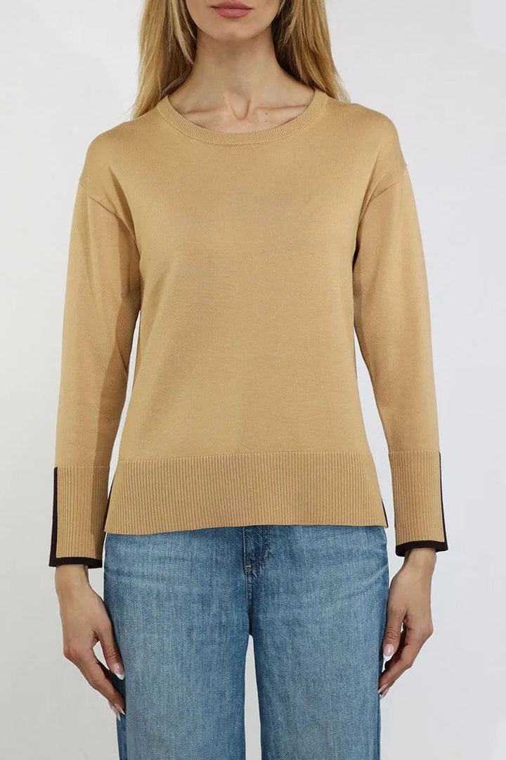 Color Block Sweater in Taffy and Bitter Chocolate
