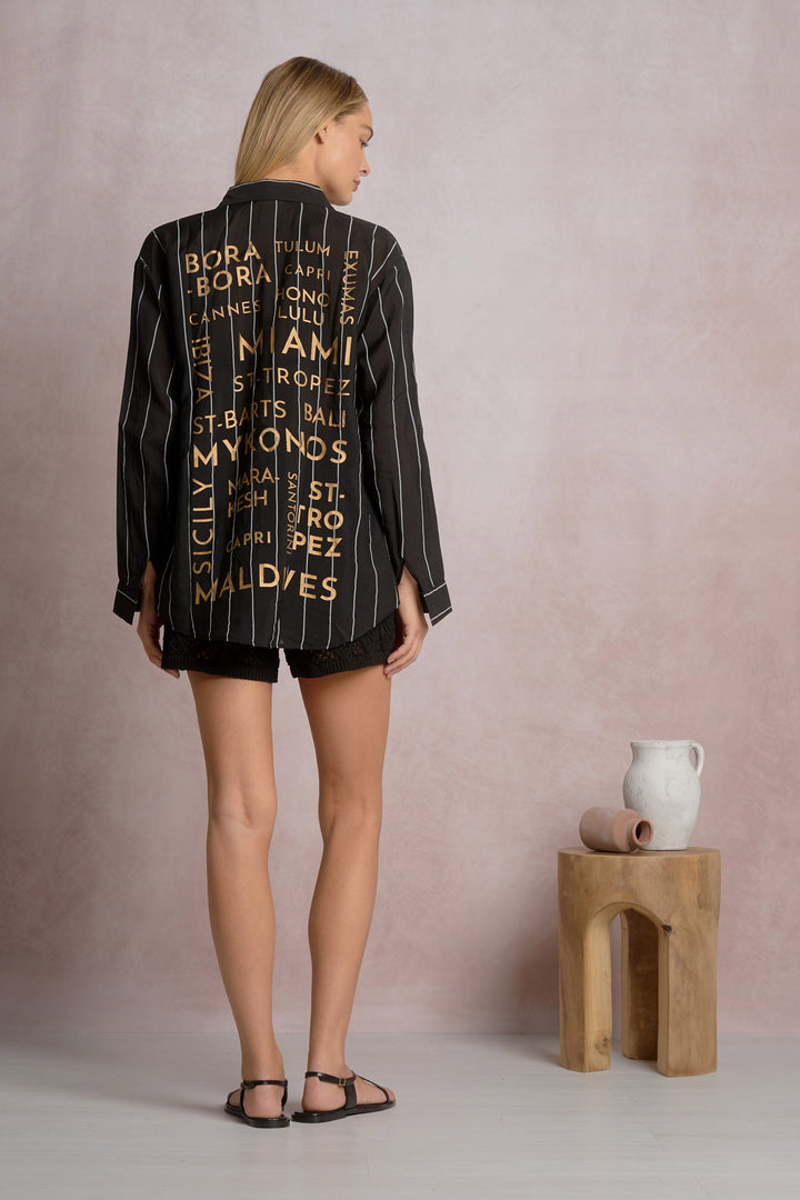 Island Graphic Button Down Shirt in Black