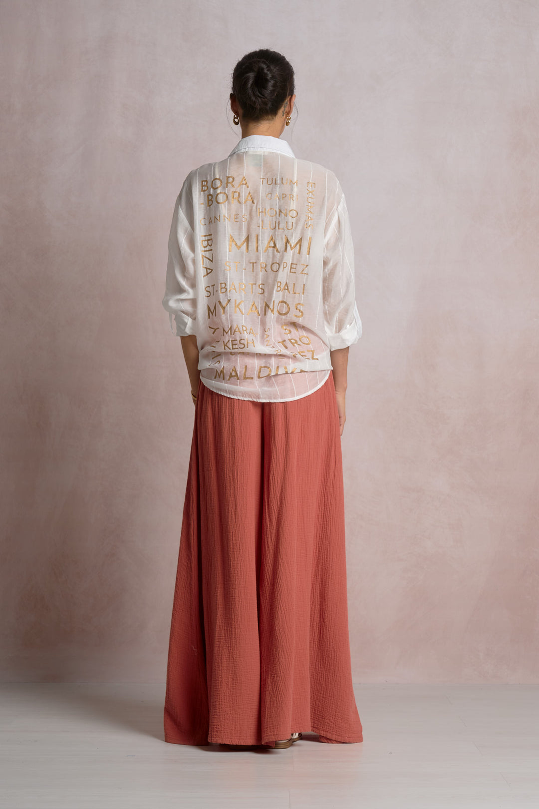 Dara Smocked Palazzo Pant in Cayenne