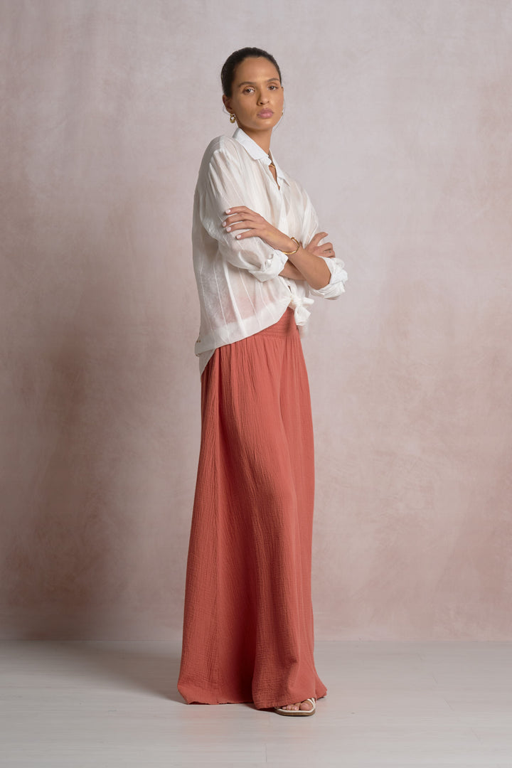 Dara Smocked Palazzo Pant in Cayenne