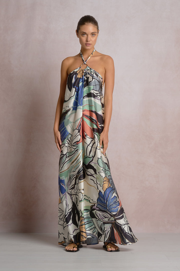 Botanical Halter Maxi Dress