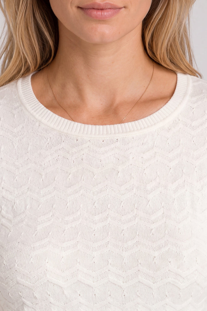 3/4 Sleeve Woven Crew Neck Top