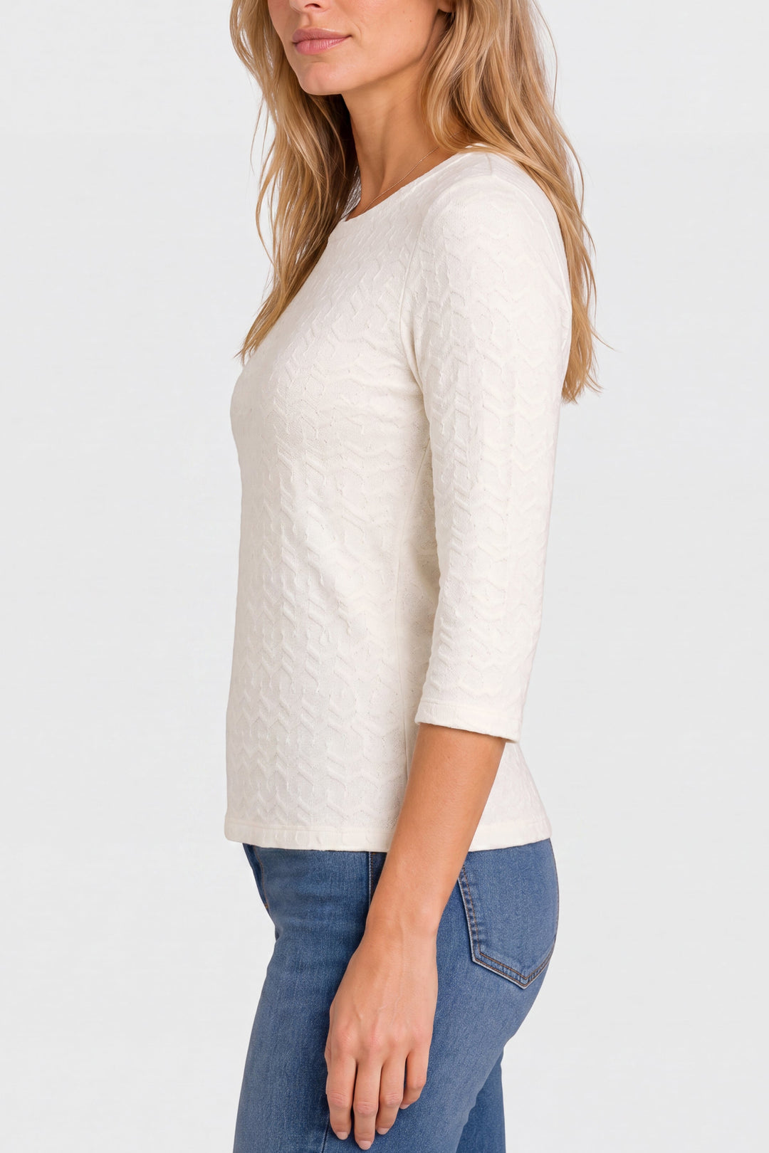3/4 Sleeve Woven Crew Neck Top