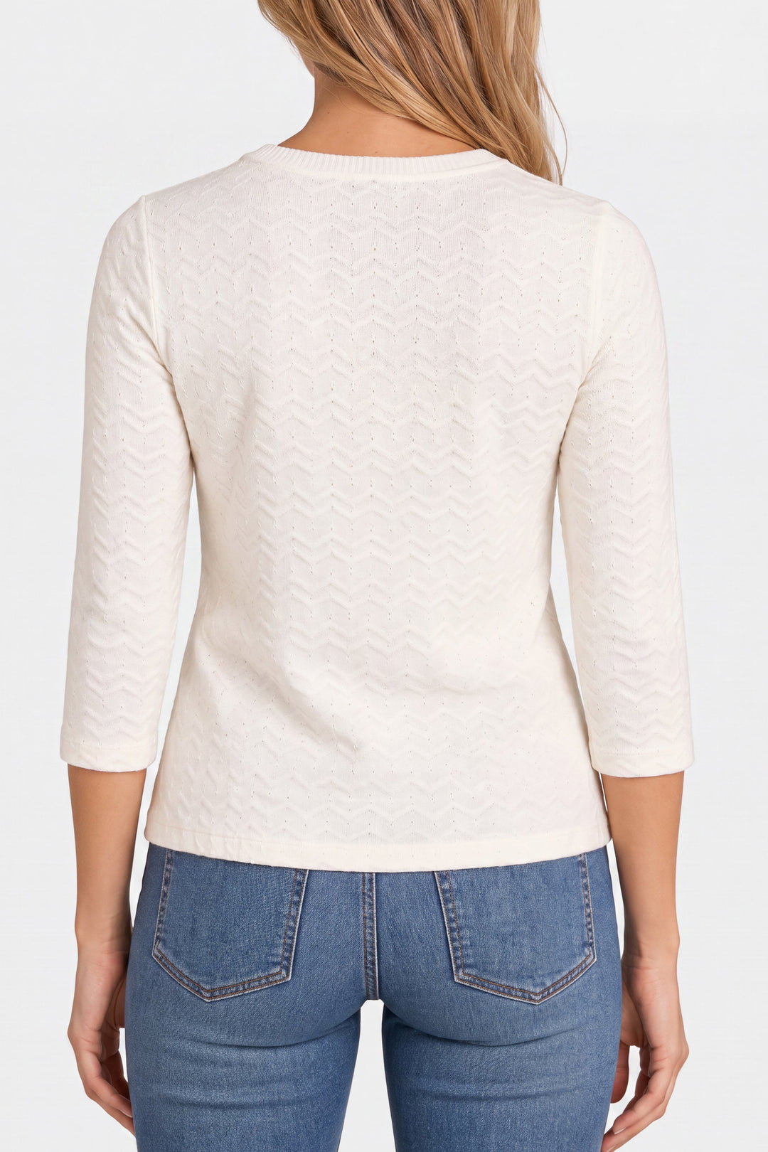 3/4 Sleeve Woven Crew Neck Top