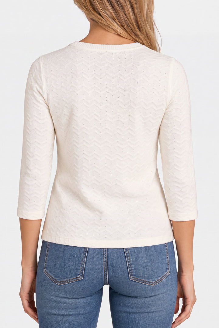 3/4 Sleeve Woven Crew Neck Top
