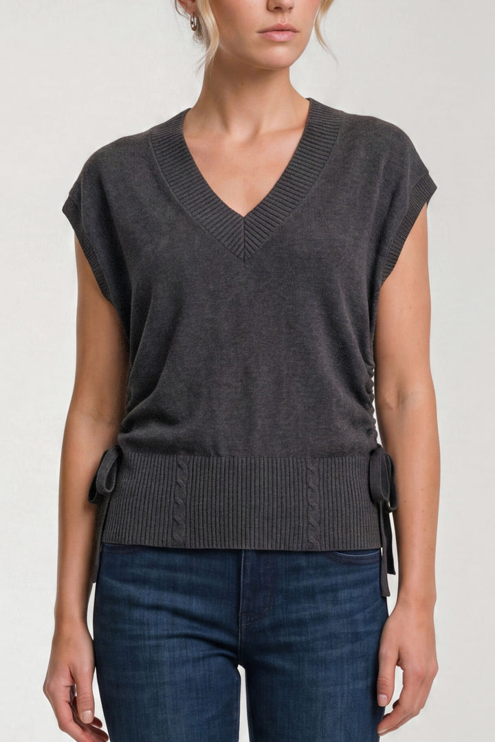 V-neck Dolman Popover Sweater in Dark Heather Charcoal