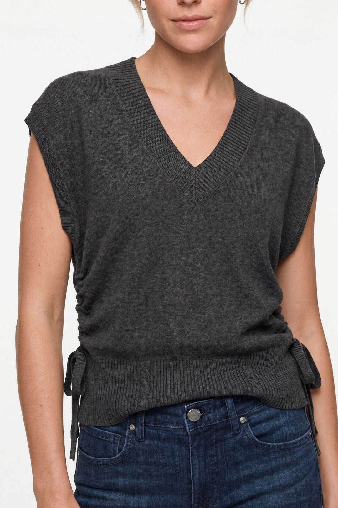 V-neck Dolman Popover Sweater in Dark Heather Charcoal