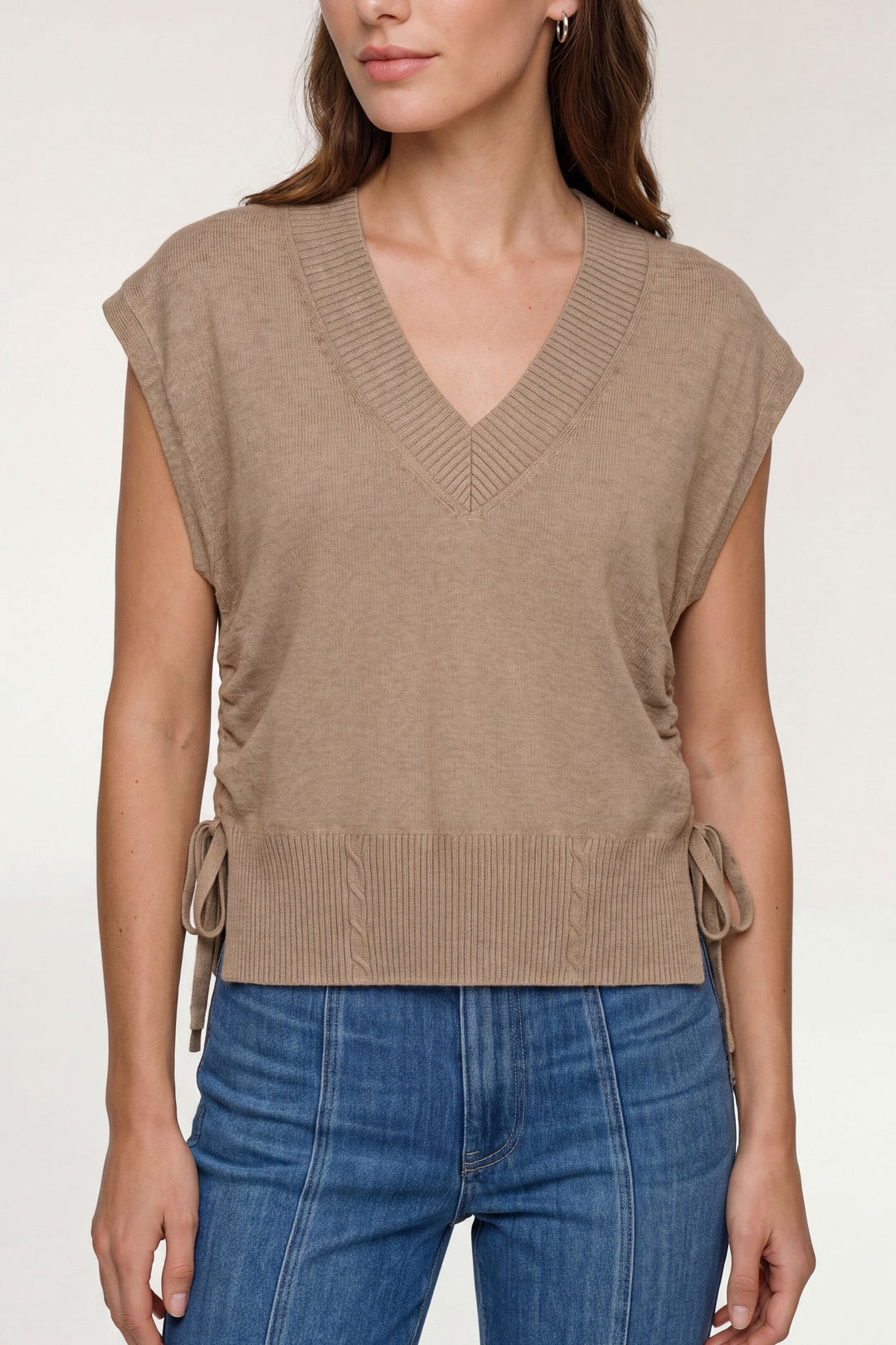 V-neck Dolman Popover Sweater in Harvest Khaki Melange