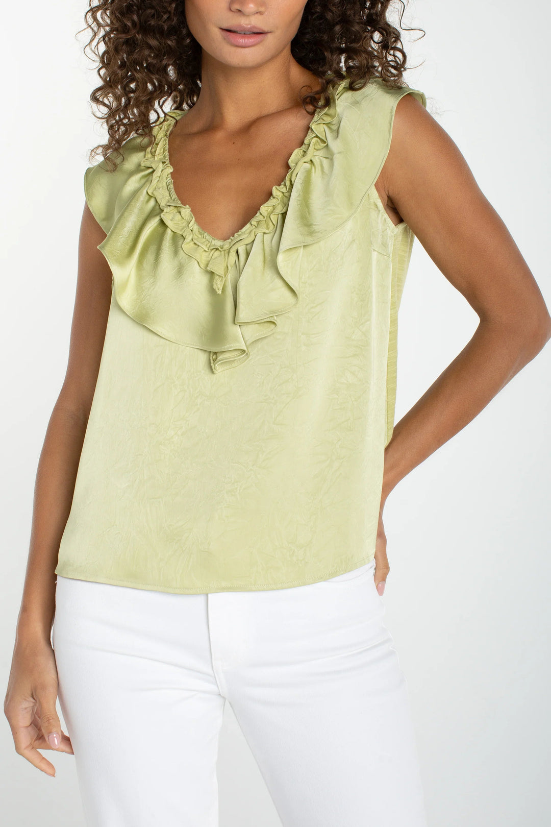 Sleeveless Ruffle Top in Lime Crema