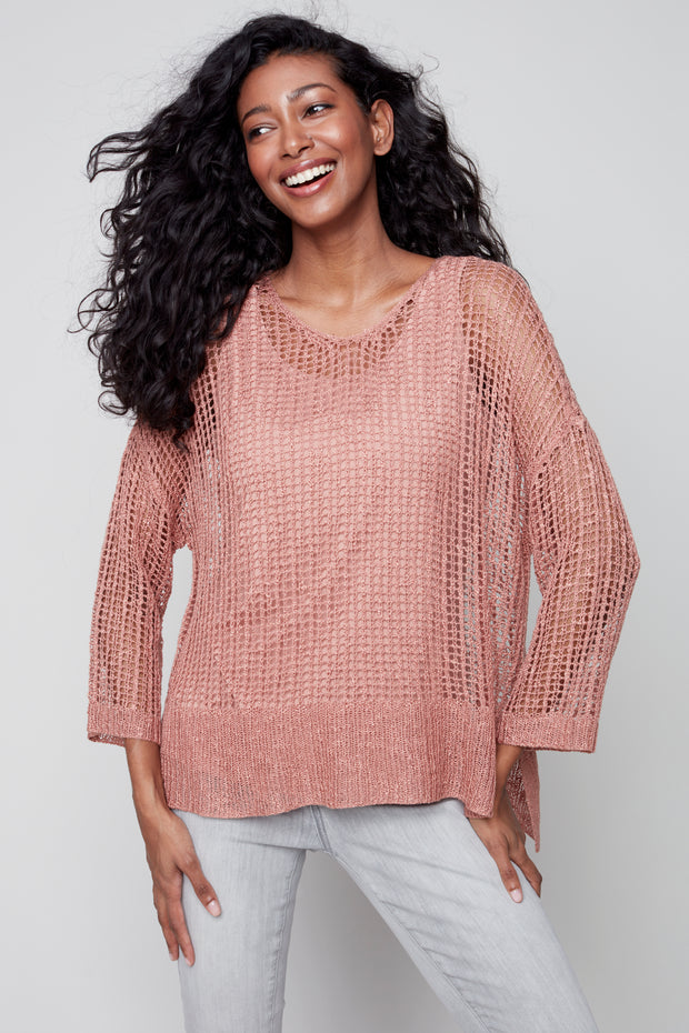 Solid Crochet Blouse in Nougat