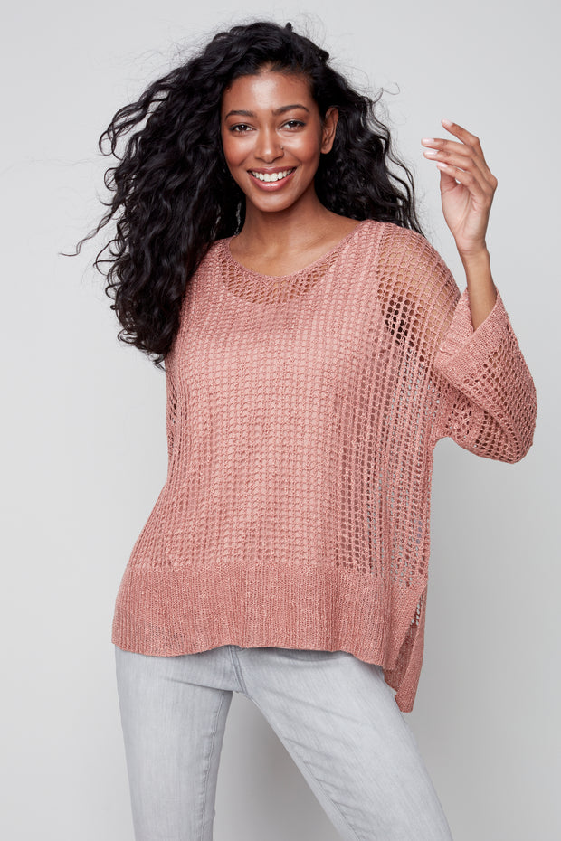 Solid Crochet Blouse in Nougat