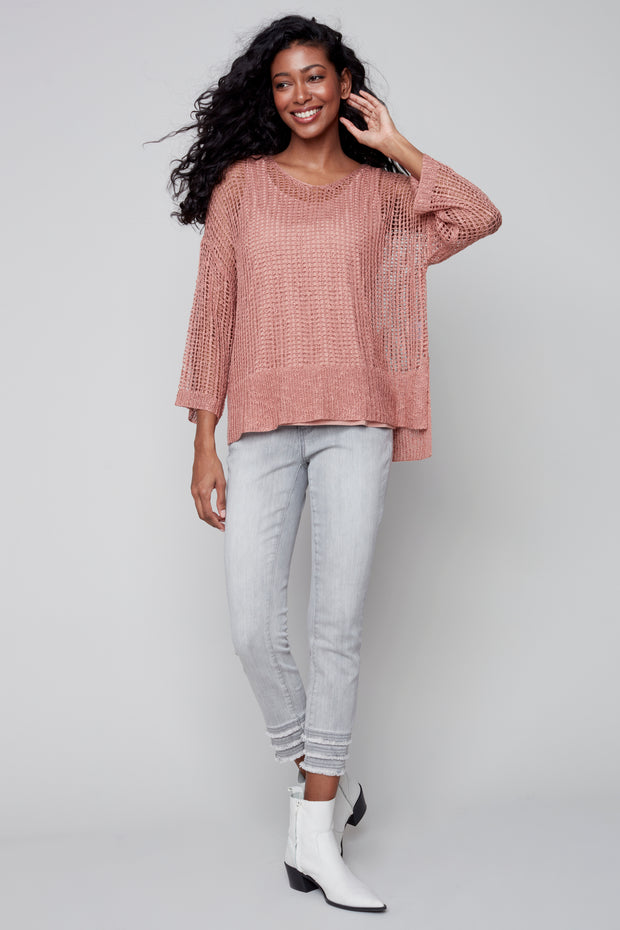 Solid Crochet Blouse in Nougat