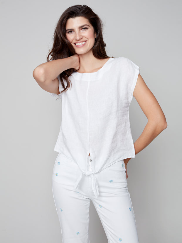 Solid White Tie Waist Top