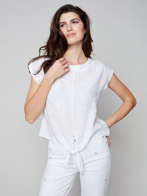 Solid White Tie Waist Top