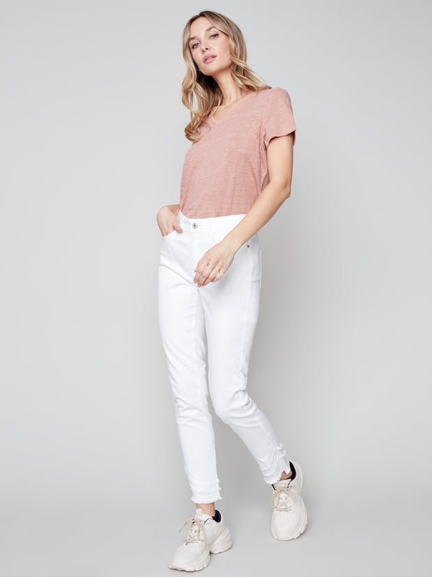 White Frayed Hem Jeans