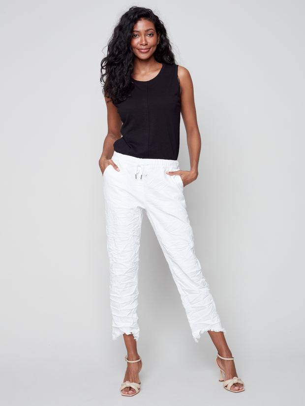 Crinkle Solid Bengaline Pant in White