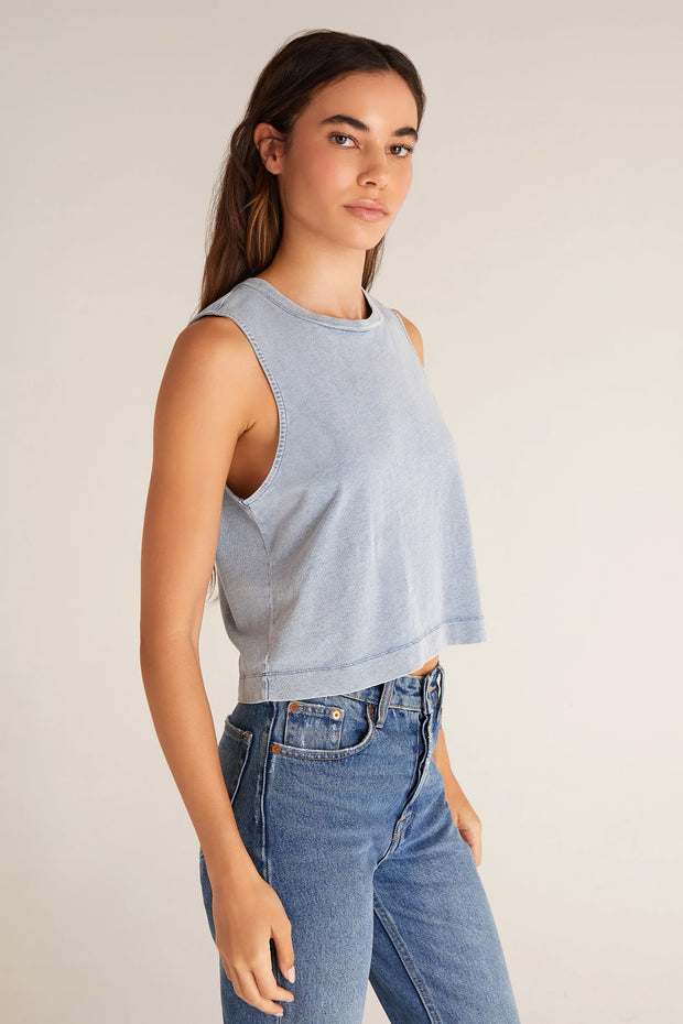 Sloane Jersey Muscle Tank in Washed Indigo